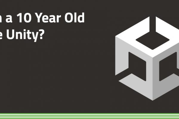 Grey background with Unity icon and headline: Can a 10 year old use Unity?