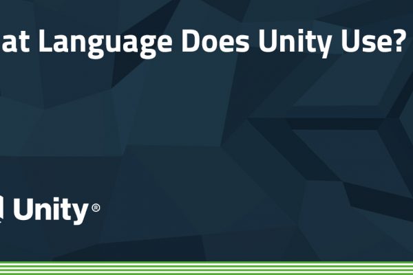 Blue background with text: What language does Unity use?
